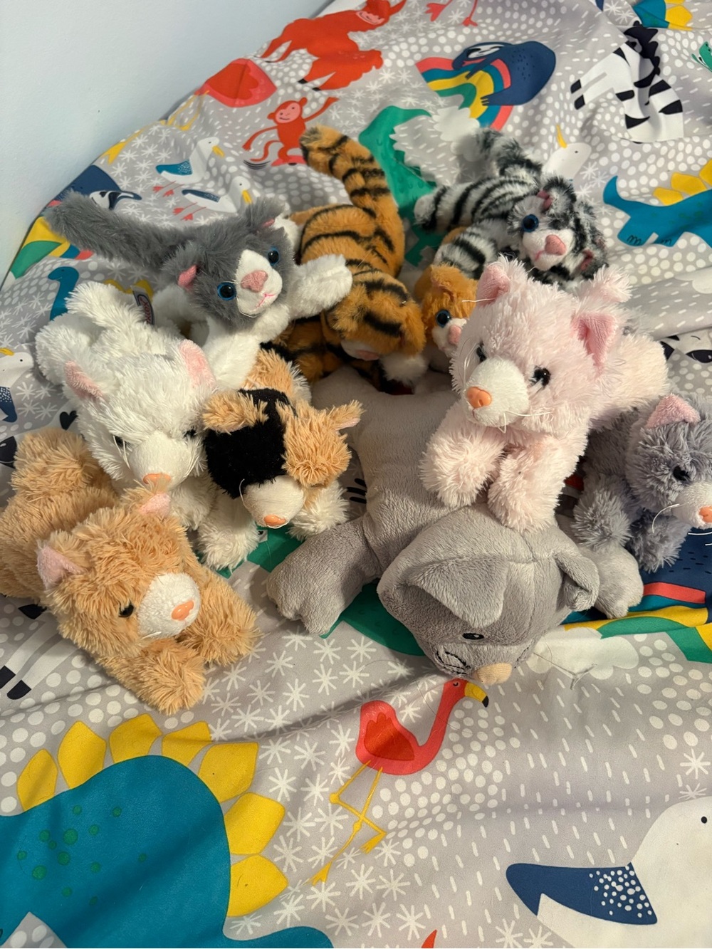 Mixed Plush Cat and Animal Stuffed Toy Lot - Multicolor